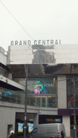 Vertical-Video-Of-The-Grand-Central-Shopping-Centre-In-Birmingham-UK-On-Rainy-Day